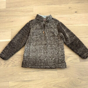 Womens Brown Sherpa Teddy Quarter Zip Pullover  Jacket Size Small Outerwear Snow